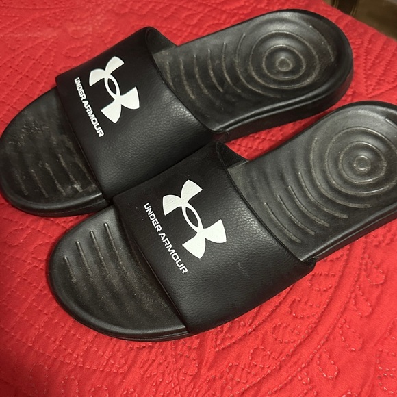 Under Armour Black Slide Sandals with White Logo size 10 - Picture 1 of 2